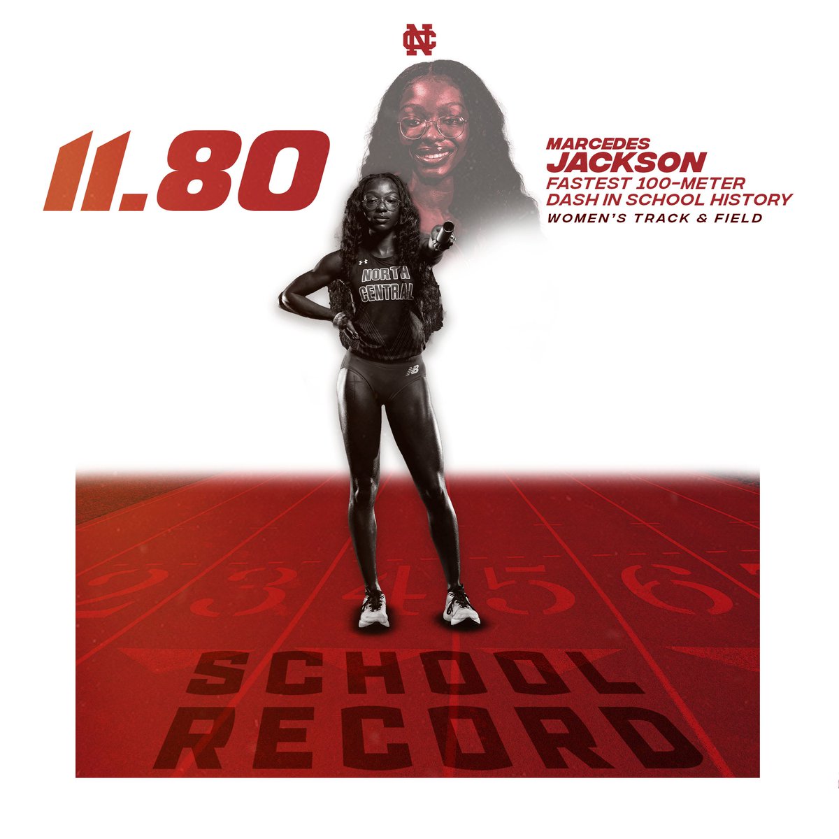 Last Saturday (Apr. 13), at the Wheaton College Invitational, Marcedes Jackson of @nccwomensxctf set a new program record in the 100-meter dash. Jackson completed the event in a jaw-dropping 11.80 seconds! #WeAreNC