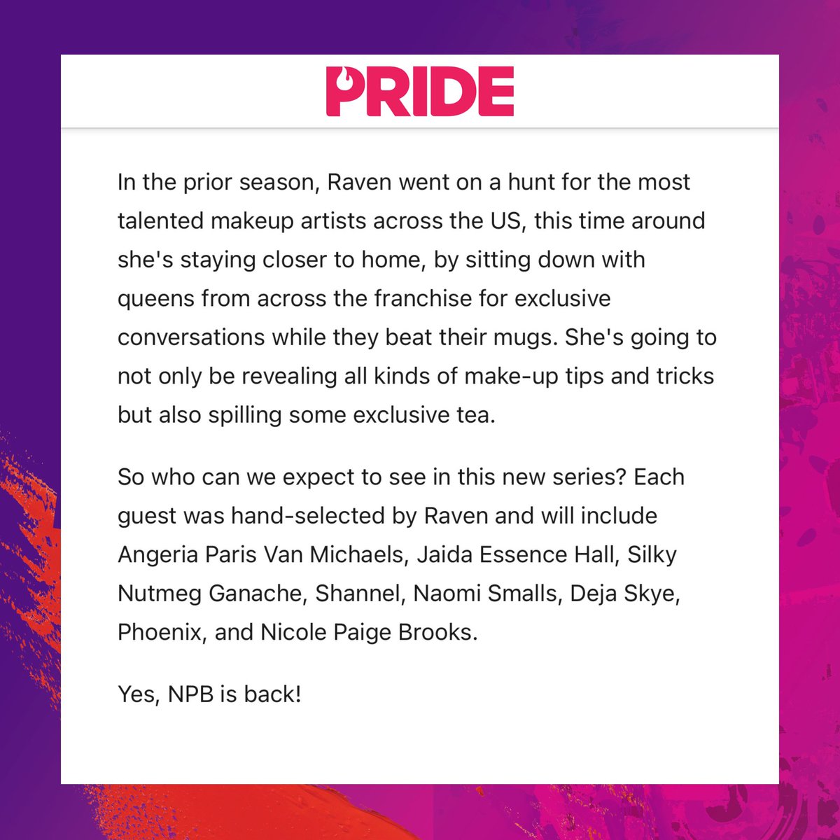WorldOfWonder's tweet photo. Face will be SERVED! π
Coming soon to @wowpresentsplus, 8 #DragRace queens hand-selected by Raven join us for a season of #PaintedWithRaven like no other - Painting With Raven! π
Read more on @pride_site: https://t.co/MnN36oHrCW https://t.co/FIpm8UNh1Y