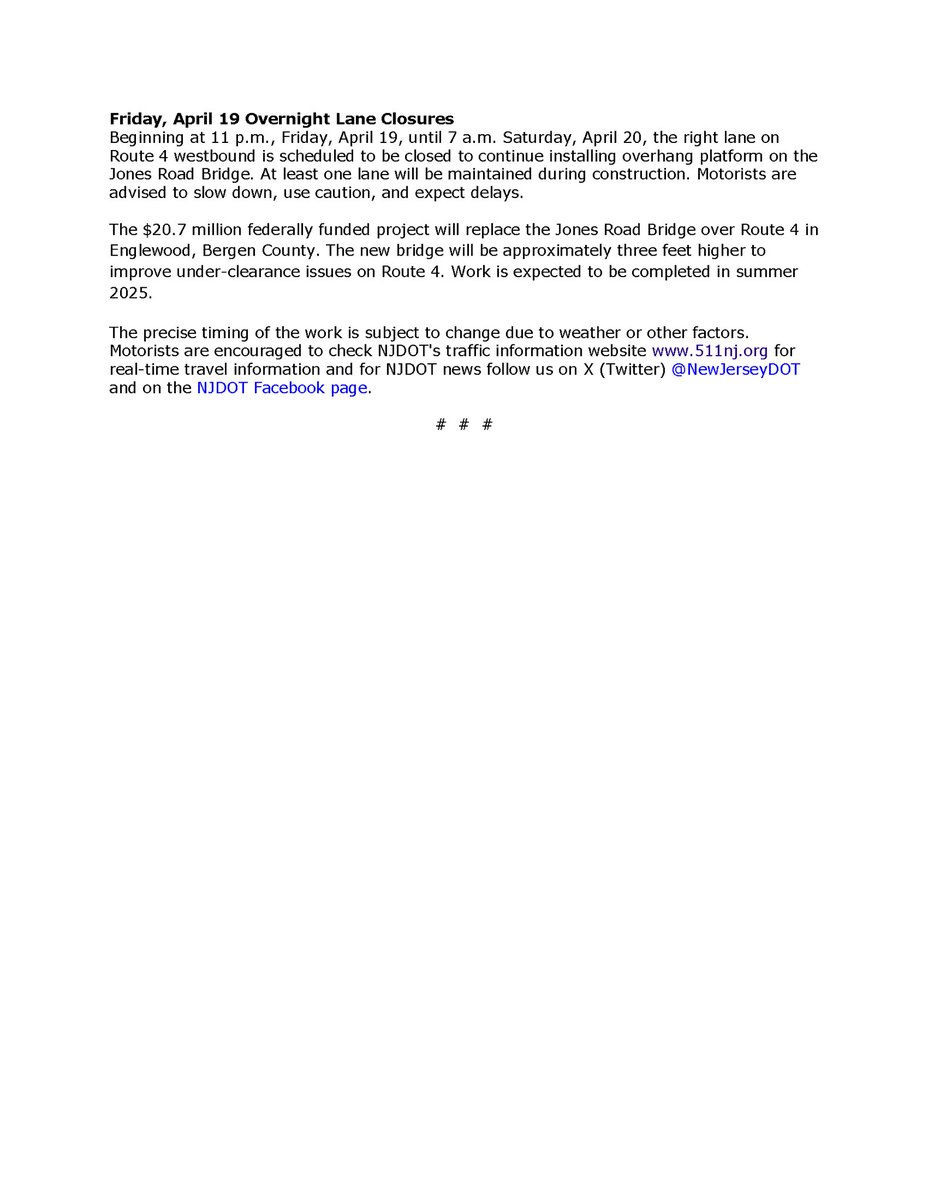 ROUTE 4 ROAD CLOSURE ALERT! Van Nostrand Ave closure alert!

#ENGLEWOODEXCELLENCE #englewoodpolice #nj #bergencounty #traffic #closure #englewood #NewJersey #njdot