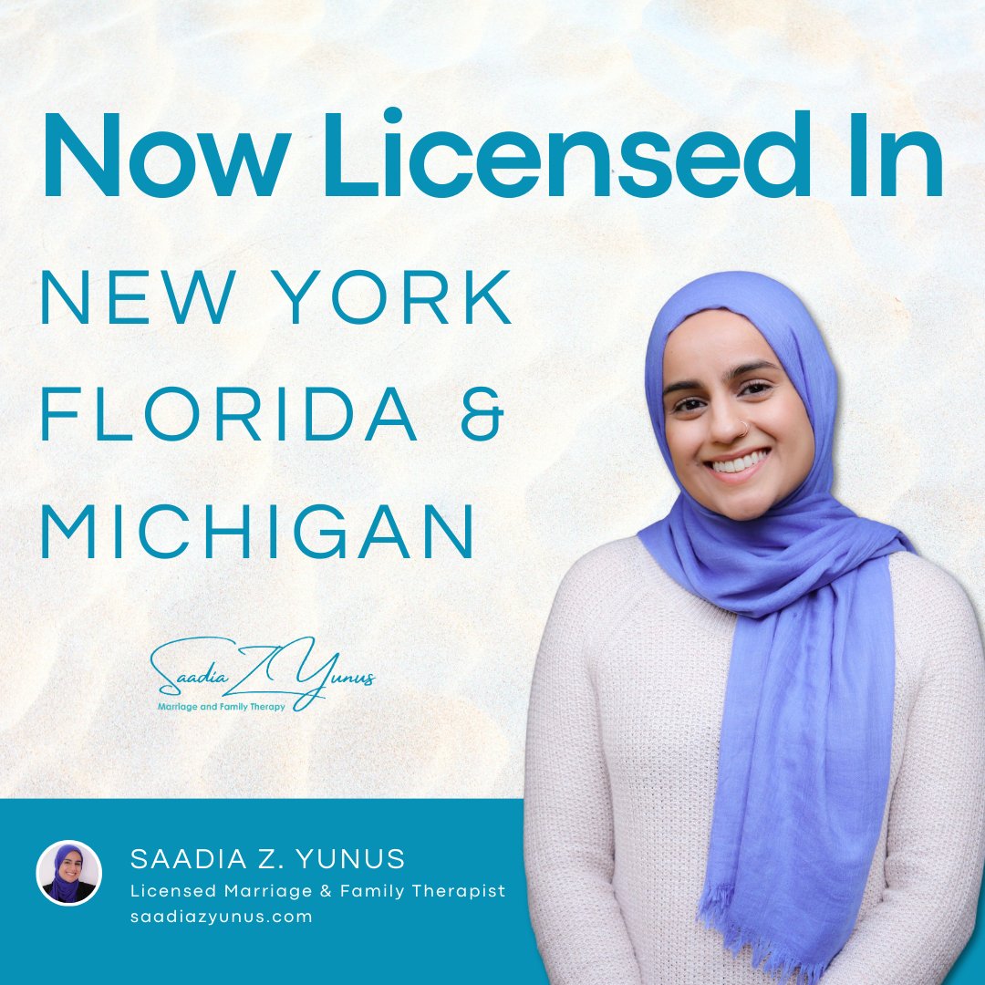 I am now officially licensed as a Marriage and Family Therapist in the state of Michigan! Alhumdulillah 🤲🏽 This means I am expanding my therapy services and am now available to serve clients in three states.

Book your session!

saadiazyunus.com/therapy

#therapy #emdr #therapist