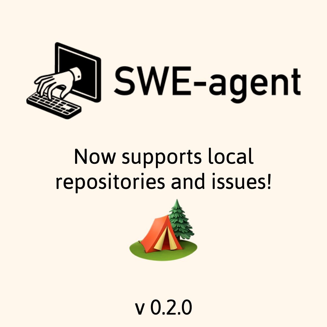 You can now apply SWE-agent to any local repository and use any text file as the input issue instead of having to use GitHub repos/issues. Lots of people were asking for this! More information in the latest release notes: github.com/princeton-nlp/…