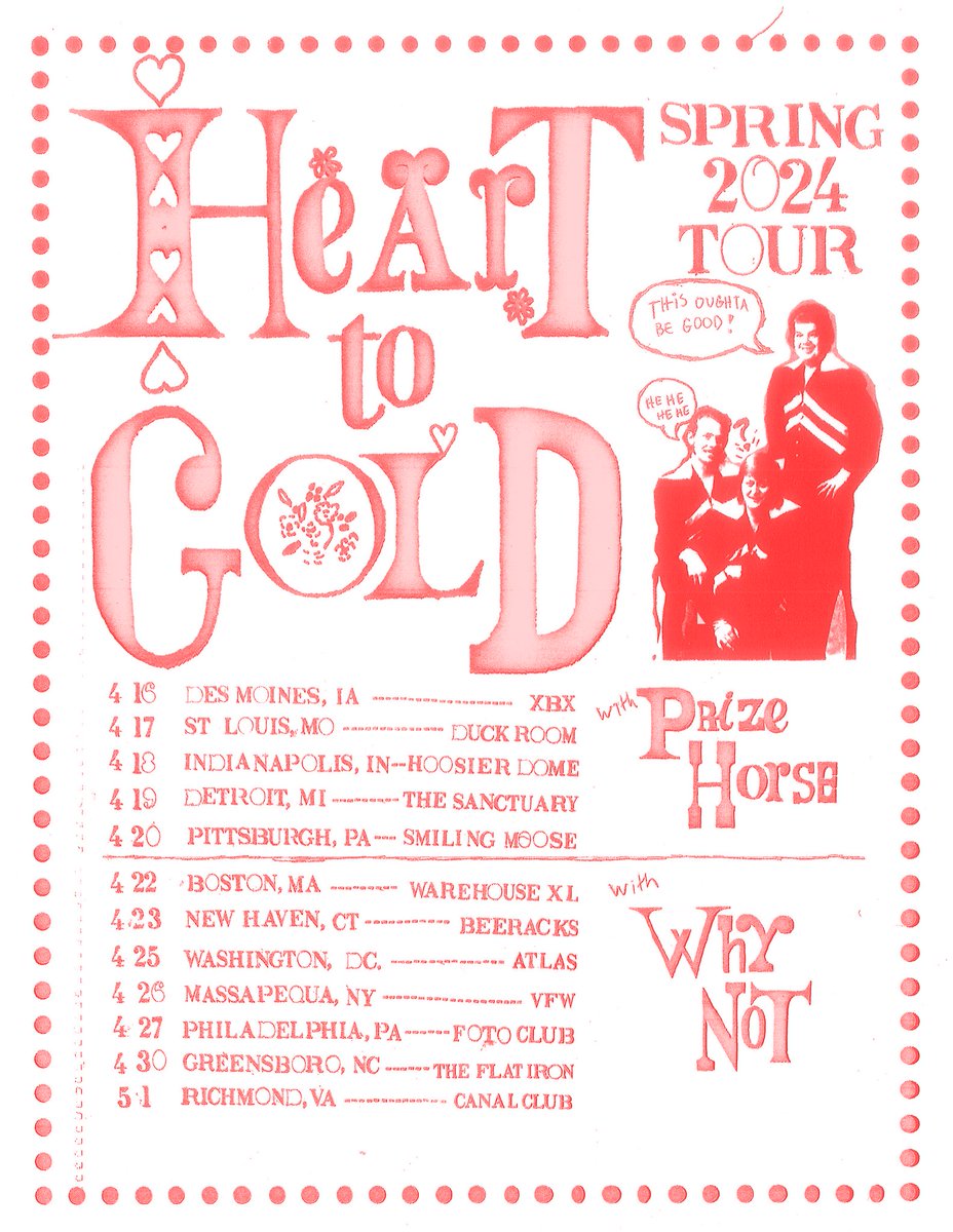 Heart2Gold's tweet image. TOUR WITH @PrizeHorse &amp;amp; @WhyNotBandMN STARTS
TOMORROW

4/16 DES MOINES, IA 
4/17 ST. LOUIS, MO
4/18 INDIANAPOLIS
4/19 DETROIT
4/20 PITTSBURGH
4/22 BOSTON
4/23 NEW HAVEN, CT
4/25 WASHINGTON, DC
4/26 MASSAPEQUA, NY
4/27 PHILLY
4/30 GREENSBORO, NC
5/1 RICHMOND, VA 
+
5/3 MPLS, MN🎸