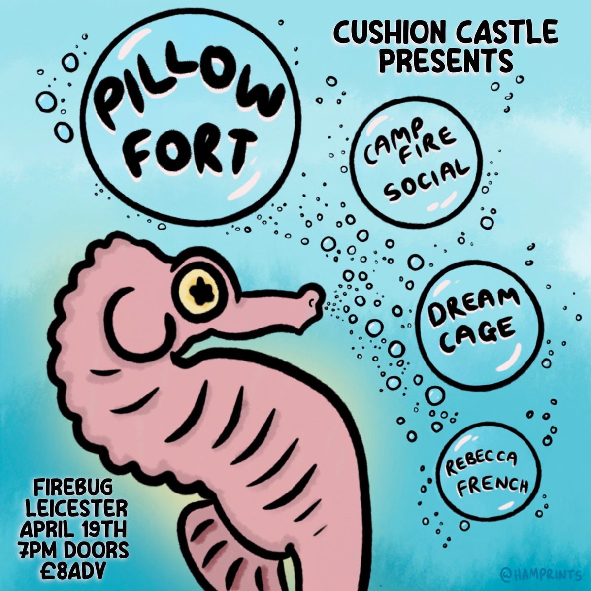 Friday is gonna be nuts! Heading to @FirebugBar W/ @pillowfortUK DreamCage and Rebecca French!!! @CushionCastle @popty_ping_ #WhatsOnThisWeekend #Gigs #Emo #Midwest #GottaGetDownOnFriday #ThatsOneCuteSeahorse