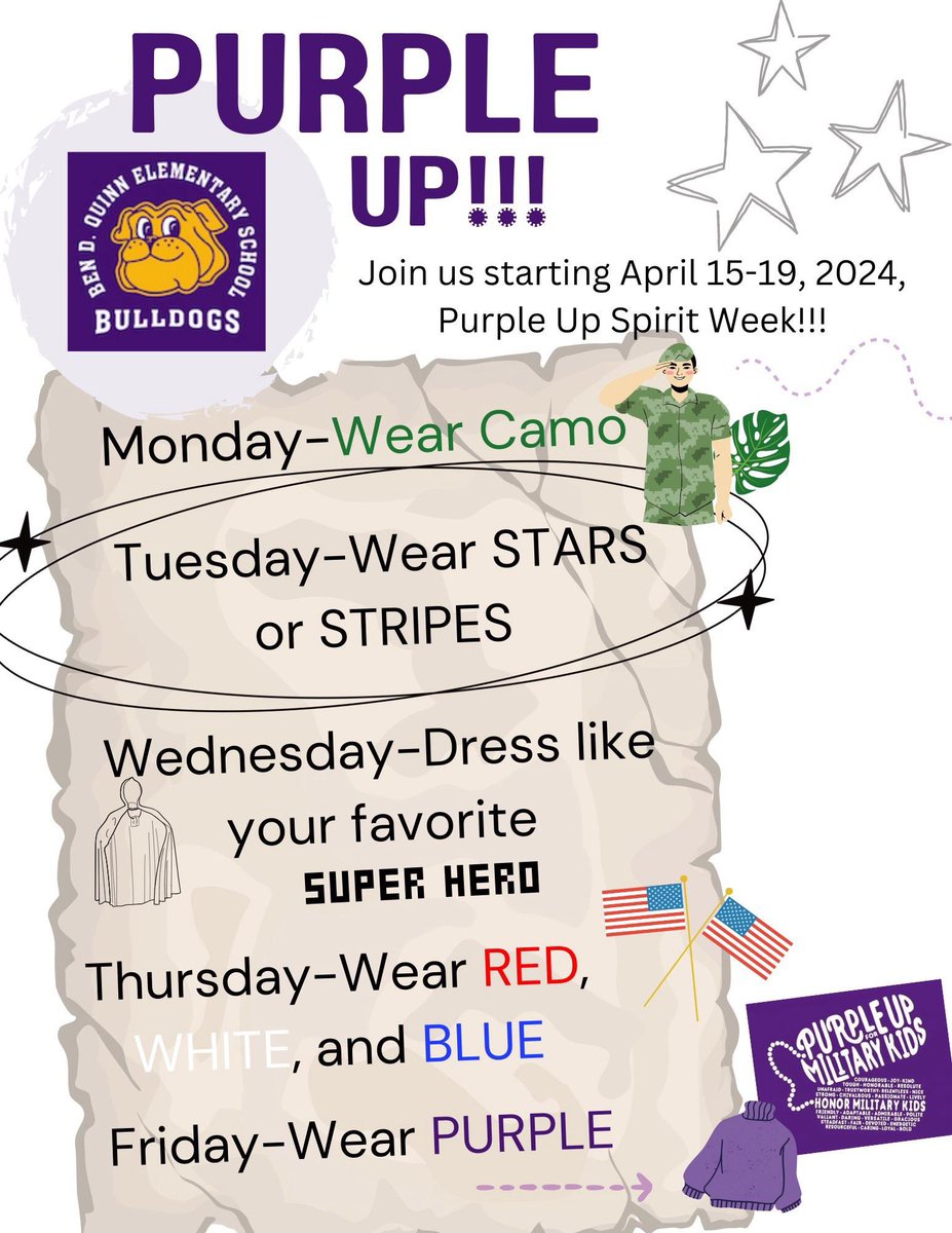 Reminder to wear STARS or STRIPES tomorrow, Tuesday April 16th! ⭐️🇺🇸