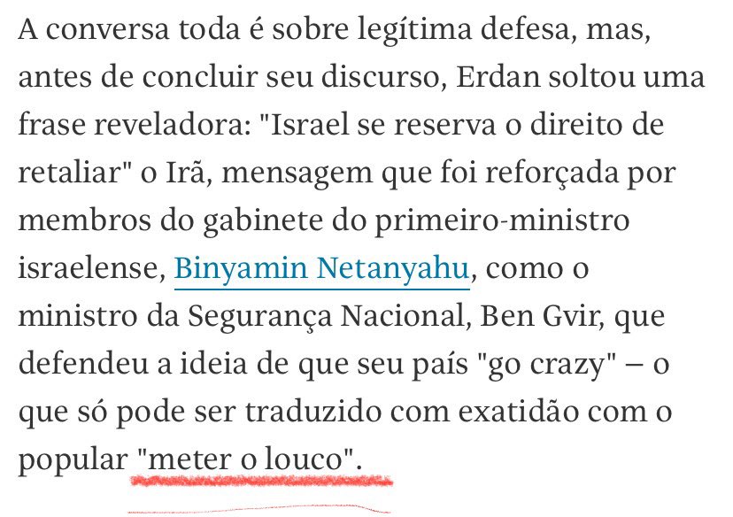 Às vezes é estranho, mas é preciso dizer as coisas como elas são: “meter o louco” é a ideia do gabinete de Netanyahu. www1.folha.uol.com.br/mundo/2024/04/…