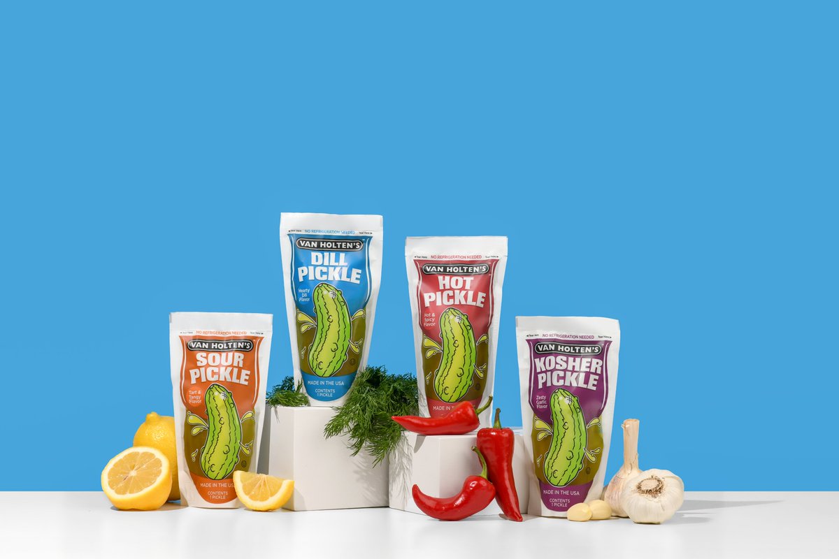 Get ready to pucker up! 🥒✨ Which flavor would you grab first from this lineup: Sour, Dill, Hot, or Kosher? #pickle #vanholtens #tastetest