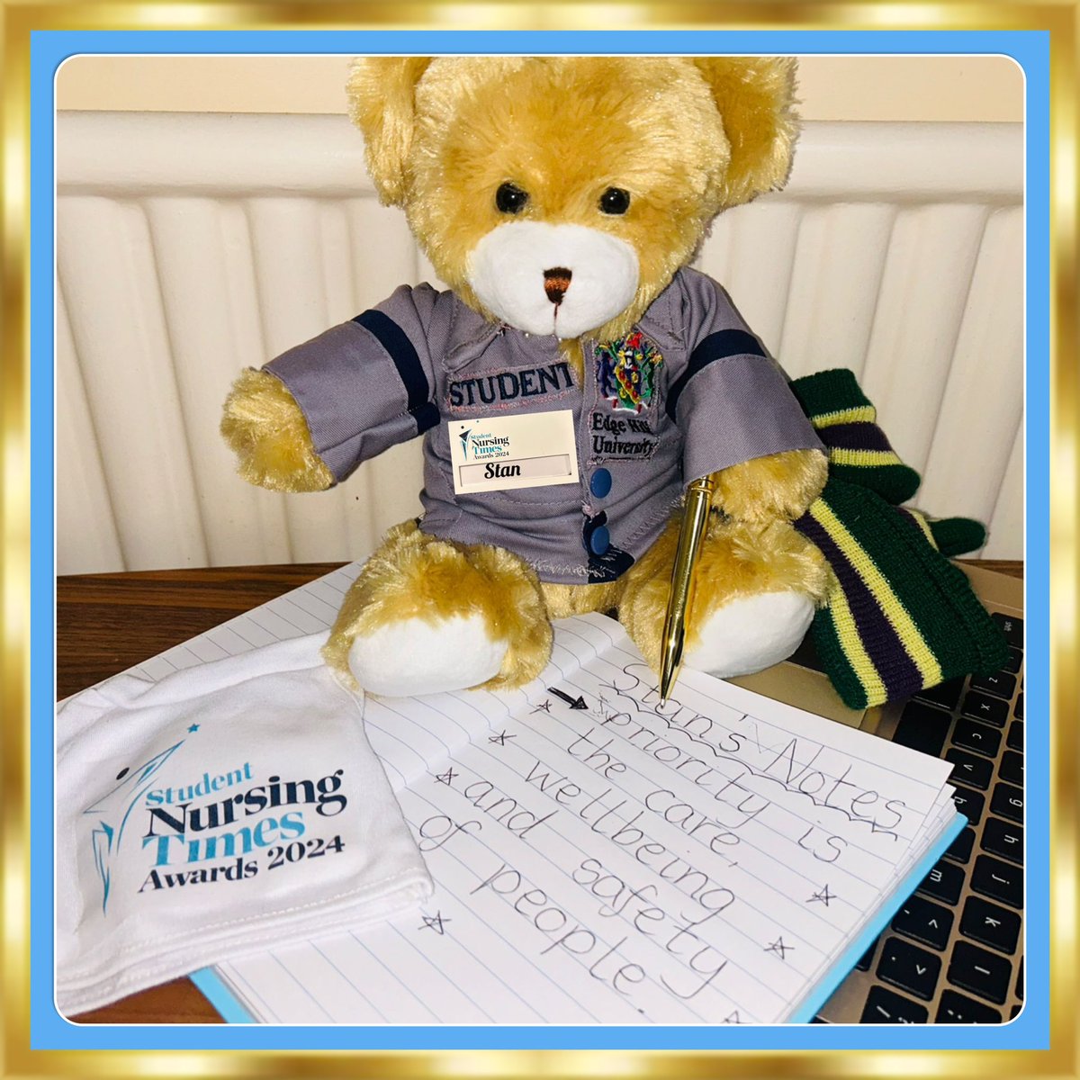 Here is our busy student STAN. He is working hard before he goes to The Student Nursing Times Awards @NursingTimes #SNTABear