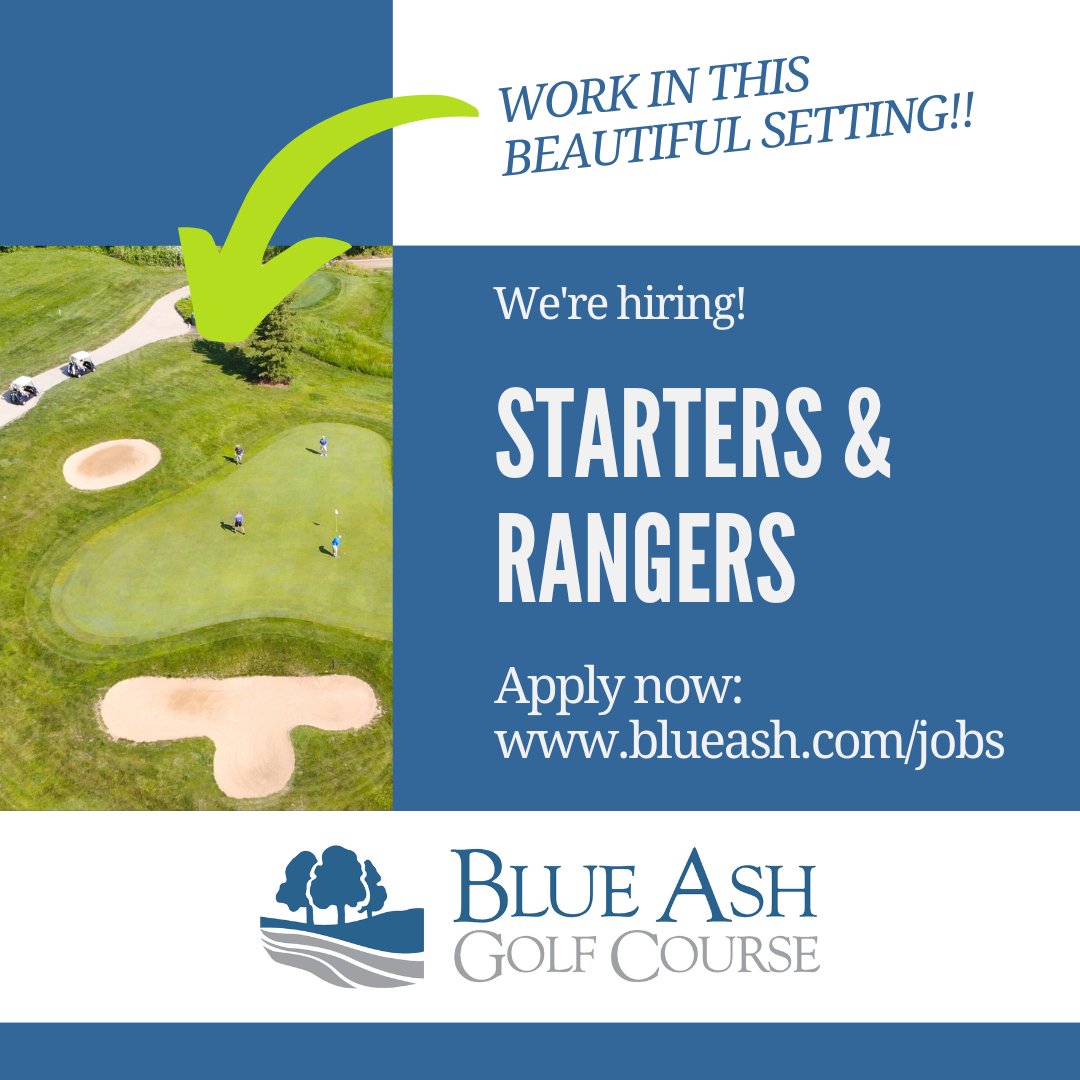 The Blue Ash Golf Course is hiring Starters and Rangers! Learn more and apply: blueash.com/jobs