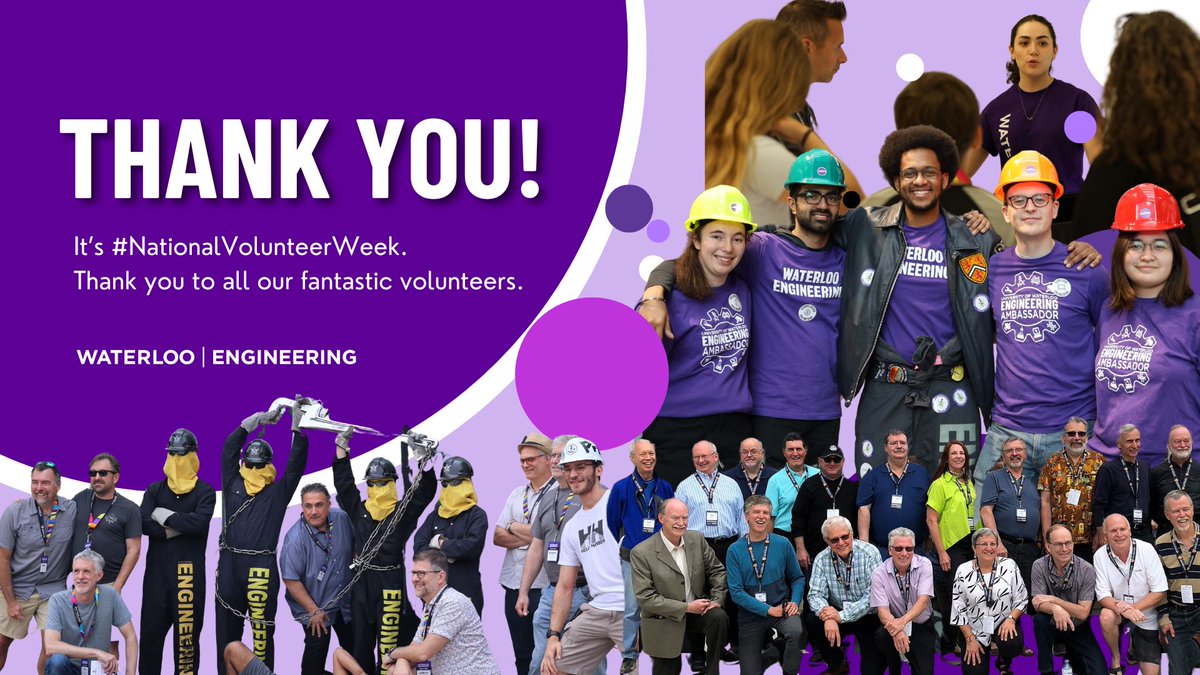 It’s #NationalVolunteerWeek. A big thank you to our incredible #WaterlooEngineering volunteers, from our student ambassadors to class reps and more. This community would not be the same without you!