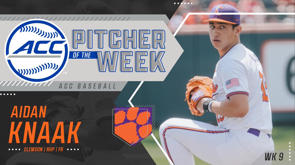 Pitcher of the Week... 𝙖𝙜𝙖𝙞𝙣 for Aidan Knaak 🔥 ⚾️ Career-high 8 innings ⚾️ 10 strikeouts 📰 theacc.co/24BASE_potw9