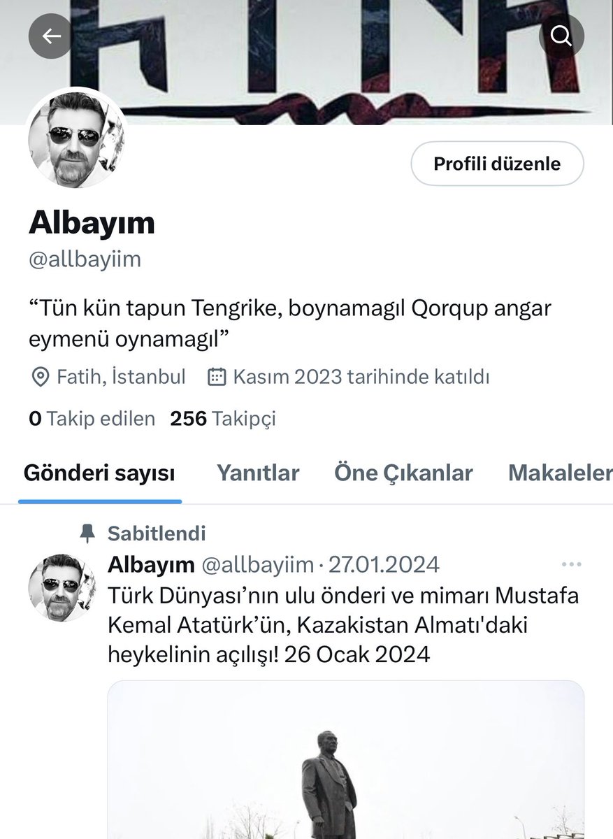 Arkadaşlar bu hesap bana ait takip ederseniz memnun olurum çünkü iki kez hesabım askıya gitti üçüncü kez de kapanır diye korkuyorum yeni bir hesabı aldım bilginiz olsun takip ederseniz sevinirim @allbayiim