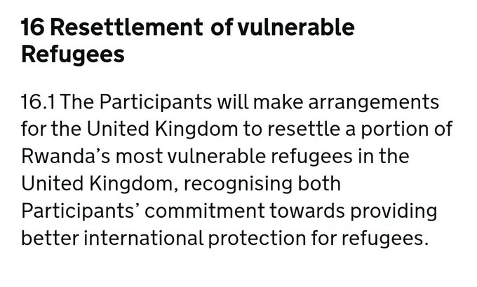 The #Rwanda deal is an exchange scheme that commits the UK into accepting vulnerable immigrants from Rwanda. It is utter madness 🤯