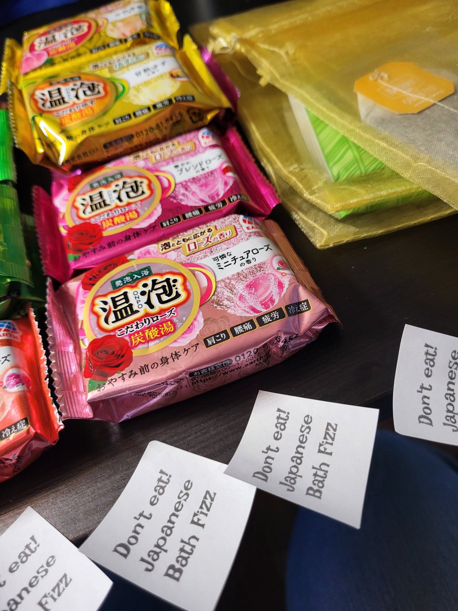 POV: Just a YA author making goodie bags for #librarians, #booksellers, #podcasters, and #bloggers coming to @ChicagoNorthRW 's Spring Fling Con this weekend. Yes, I put warning stickers on my Japanese bath fizzes because they look like candy. #authorpreneur