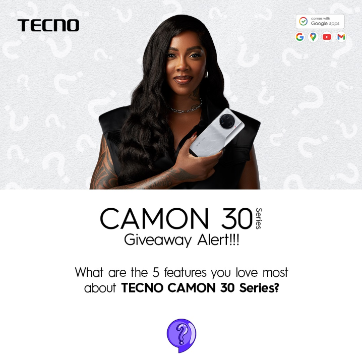 The five reasons that makes me love the TECNO CAMON 30 Series are:
1. Display: AMOLED, 120Hz
2. Camera: Dual 50MP, f/1.9, (wide), 1/1.57', PDAF, OIS 2MP, (depth)
3. Memory: 256GB  12GB
4. Resolution: 1080x2436 pixel
5. Battery: 5000 mAh.

#CAMON30 #CAMON30xTiwaSavage