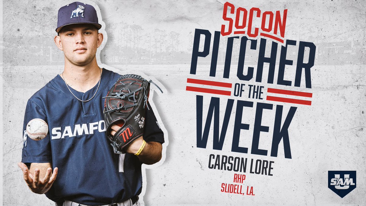Samford Baseball (@samfordbaseball) on Twitter photo Congrats to <a href="/CarsonLore/">Carson Lore</a> for being named the <a href="/SoConSports/">The Southern Conference</a> Pitcher of the Week!
📰 rb.gy/6mood0
#SetTheStandard | #AllForSAMFord Congrats to <a href="/CarsonLore/">Carson Lore</a> for being named the <a href="/SoConSports/">The Southern Conference</a> Pitcher of the Week!
📰 rb.gy/6mood0
#SetTheStandard | #AllForSAMFord