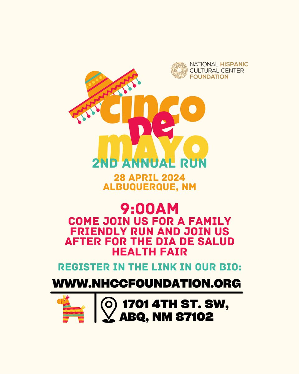 🎉 Lace-up for the 2nd Annual Cinco de Mayo Run on April 28th at the NHCC! Post-run, the fun continues with the Día de Salud Health Fair! Join us for fitness, fun, and culture from 9AM-2PM. Let's celebrate health together! 🏃‍♀️💃 #CincoDeMayoRun #DiaDeSalud #NHCCF