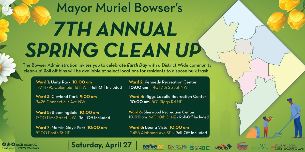 💚Embellezcamos juntos nuestra comunidad en Unity Park Habitantes de la Zona 1, ¡Únanse a nosotros en la Séptima Limpieza Anual de Primavera de @MayorBowser! ¡inscríbete ahora! 📍Unity Park 1771-1795 Columbia Road, NW 🗓Sábado, 27 de abril, 10:00 am 🔗servedc.galaxydigital.com/need/detail/?n…