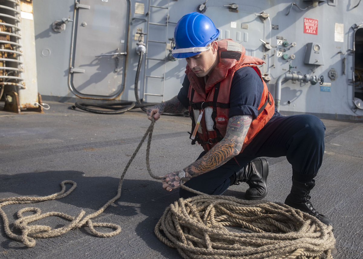 Sailors aboard the Arleigh Burke-class guided-missile destroyer USS Dewey (DDG 105) conduct a replenishment-at-sea with the Henry J. Kaiser-class underway replenishment oiler USNS Yukon (T-AO 202).