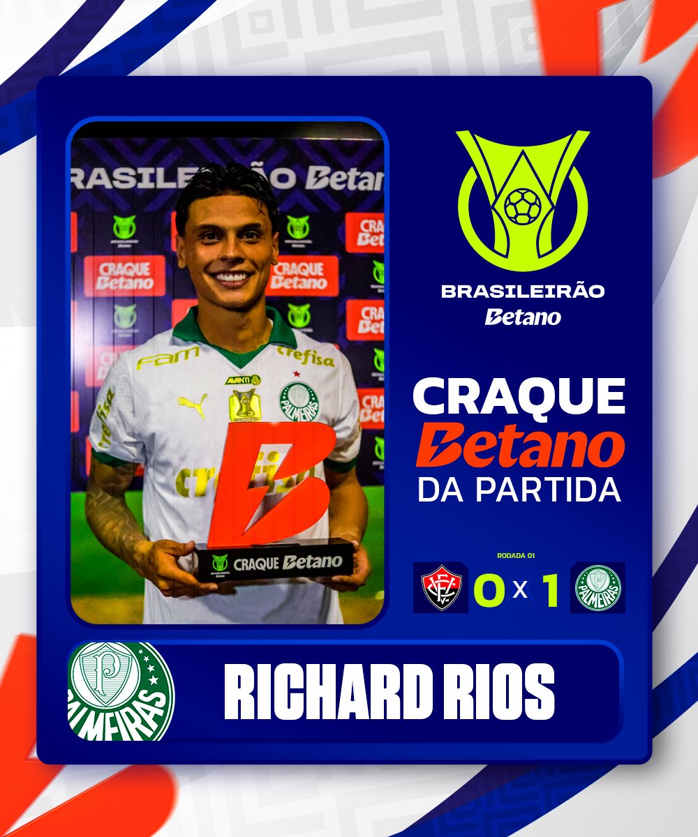Richard Ríos foi eleito o 'Craque Betano da Partida' no jogo de ontem contra o Vitória! ⚽

A votação foi feita no perfil oficial do Brasileirão aqui no Twitter/X.

#AvantiPalestra #brasileirao2024 #VITxPAL