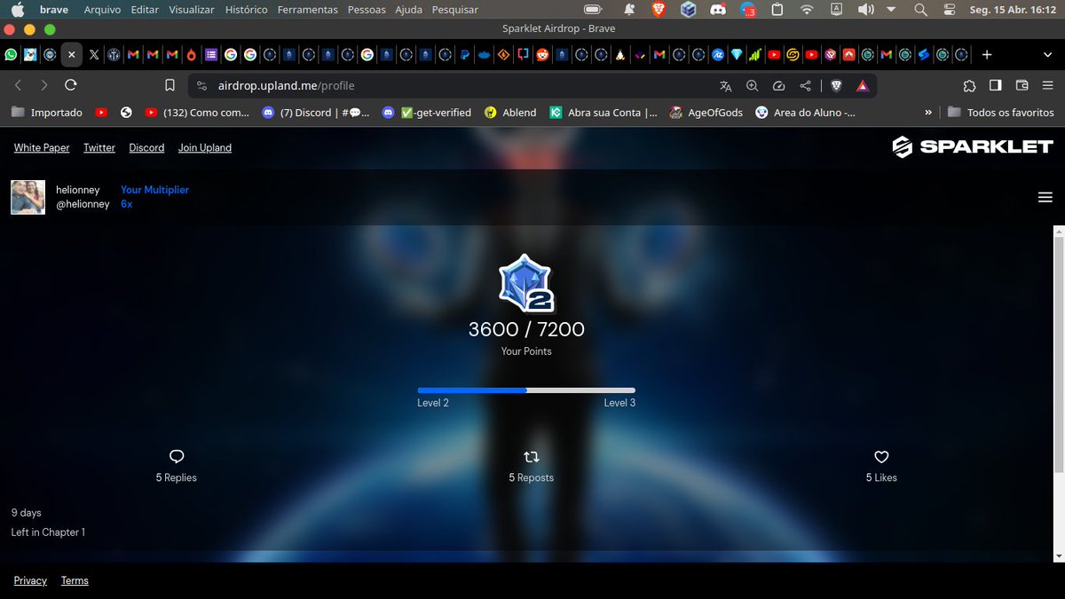 helionney's tweet photo. Mais uma etapa cumprida.
Vamos lá comunidade, não desistam perseverem que ainda vai melhorar muito, eu creio. @UplandMe #sparklet #airdrop #Sparktanos #Brazucas @UplandBrasil https://t.co/Z4h5Le2Y86