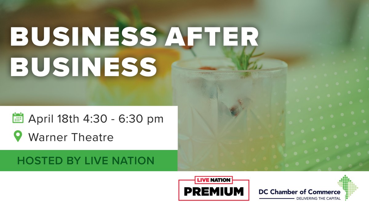 Join us for our #BizAfterBiz event hosted by the #DCChamber and Live Nation on THIS THURSDAY April 18 at the iconic Warner Theatre! Network with fellow professionals, exchange insights, and foster valuable connections in the heart of DC. Sign up here: bit.ly/4cRwaHQ