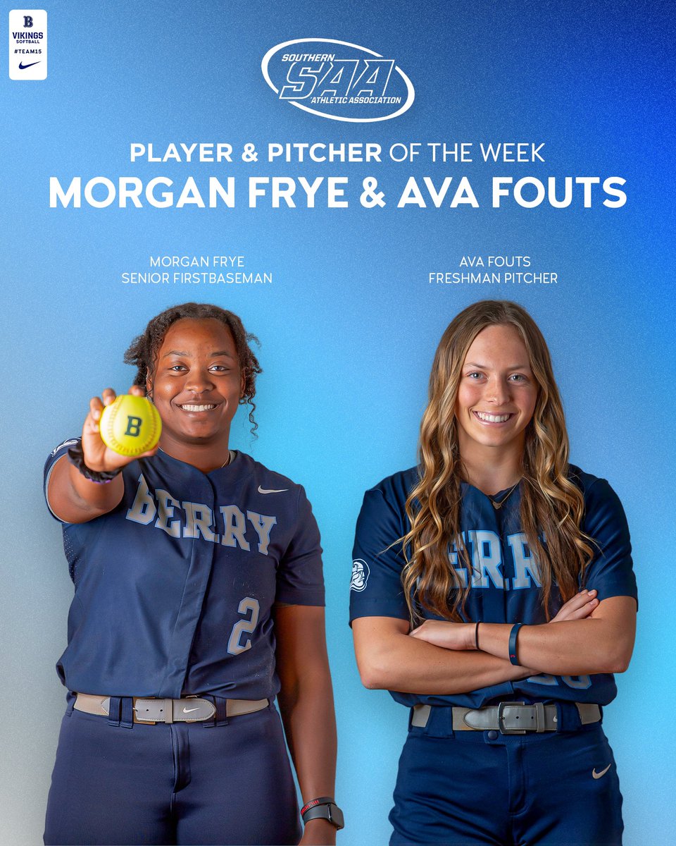 𝐀𝐎𝐖 𝐒𝐖𝐄𝐄𝐏! Fr. Ava Fouts earns her 𝐅𝐎𝐔𝐑𝐓𝐇 pitcher of the week honor and Sr. Morgan Frye nabs her 𝐓𝐇𝐈𝐑𝐃 𝐒𝐓𝐑𝐀𝐈𝐆𝐇𝐓 player of the week honor! 

#WeAllRow #Team15