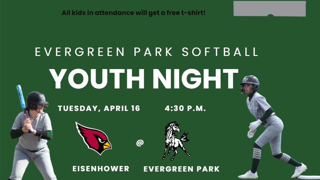 A reminder that tomorrow is Evergreen Park Softball @epchssb Youth Night! Please note that youth night for Evergreen Park Baseball has been postponed, and a new date will be announced in the coming days. #GoMustangs