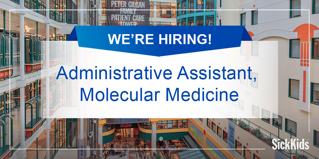 #SKCareers: We're hiring! The SickKids Research Institute is looking for a research Administrative Assistant to join the Molecular Medicine Program. The deadline to apply is April 18 ➡️bit.ly/4aqxGPk