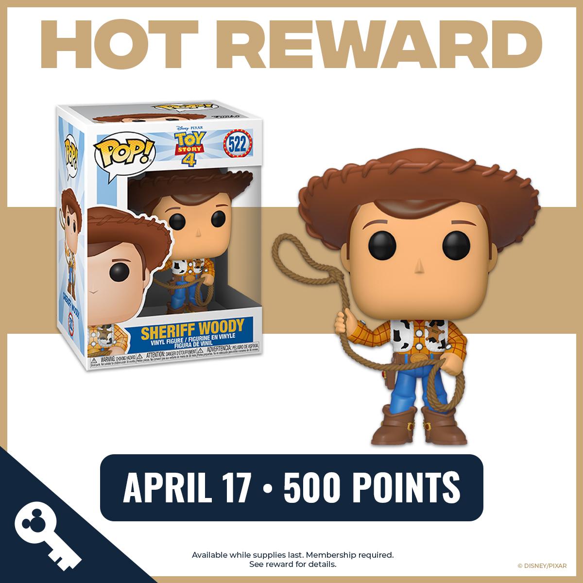 This week’s Hot Reward is our favorite deputy! Visit di.sn/6017wAF1N this Wednesday at 9AM PT for full details on this Disney and Pixar's @ToyStory 4 Sheriff Woody Pop! and more rewards.