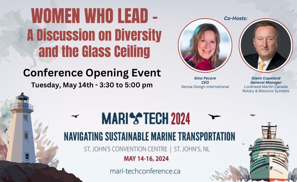 Snamecas's tweet photo. Gina Pecore, CEO @genoadesign ,&amp; Glenn Copeland, General Manager @LockheedMartin co-hosting  #discussion ‘#WomenWhoLead: A Discussion on #Diversity and the #GlassCeiling.’
A must-attend #session that will set the stage for #Maritech2024 
#RegisterNOW
https://t.co/PlgJnVEsQZ https://t.co/pbfXv4Dw3j