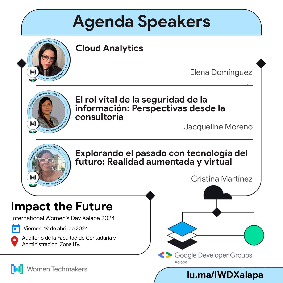 GDGXalapa's tweet photo. ¡Conoce a nuestras destacadas Speakers que nos acompañarán en el IWD Xalapa 2024! 💜

Te esperamos para aprender sobre Cloud, AI, Data Security, videojuegos y más. 🌐👩🏽‍💻 Convive junto a otras inspiradoras mujeres en tecnología. ✨
...
1/2 https://t.co/dnFDxljLyn