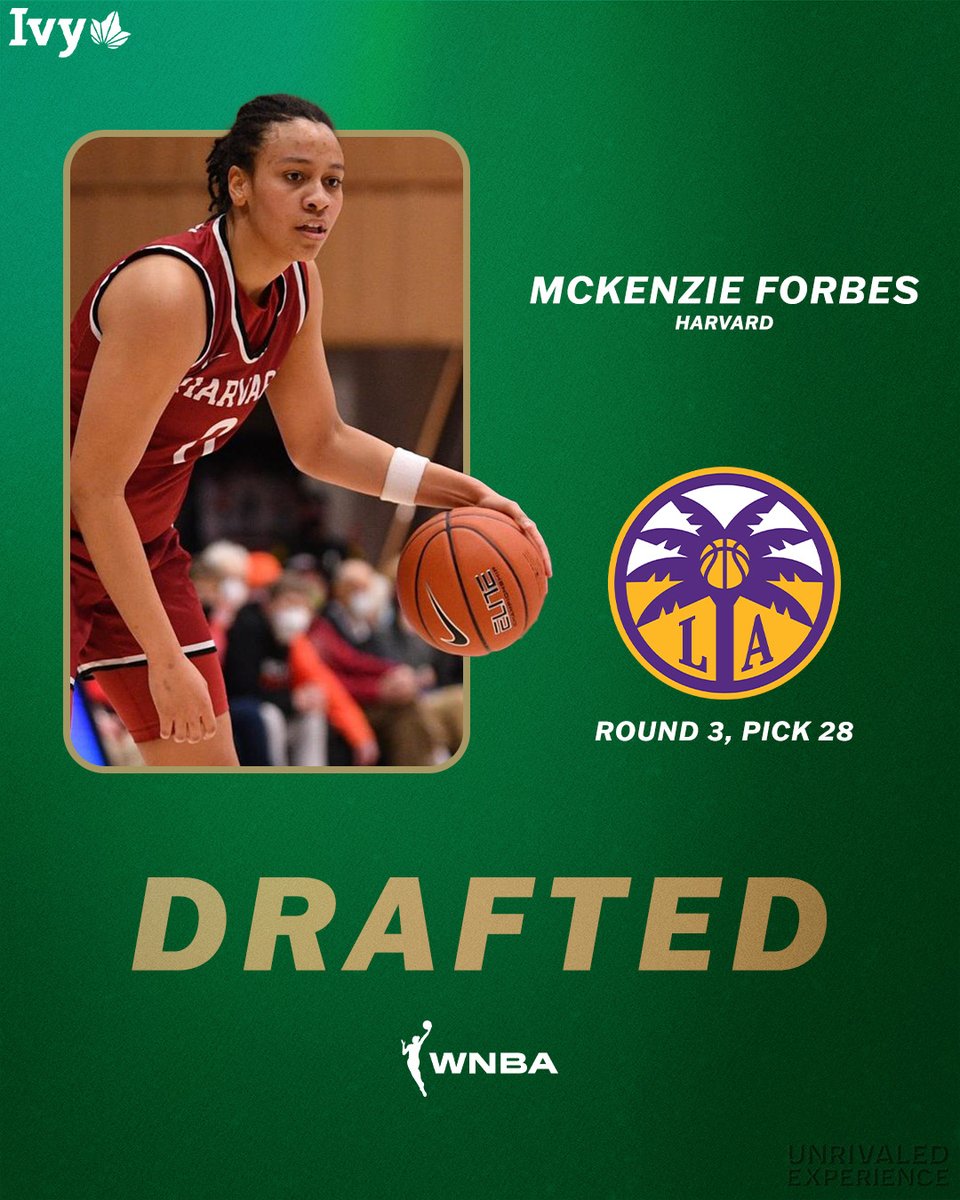WELCOME TO THE LEAGUE. With the 28th pick in the WNBA Draft, the @LASparks have selected @HarvardWBB's McKenzie Forbes! Congratulations, McKenzie! 🌿🏀