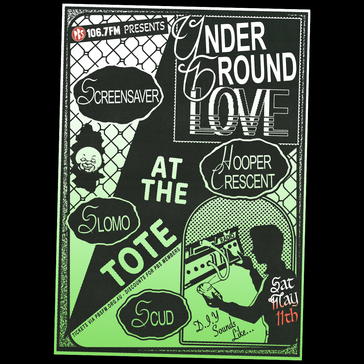 PBS is proud to present Underground Love at The Tote. Happening at The Tote on Saturday May 11, catch performances from; Screensaver, SLOMO, Hooper Crescent, and Scud. Head to the PBS website for tickets and further info: pbsfm.org.au/news/undergrou…