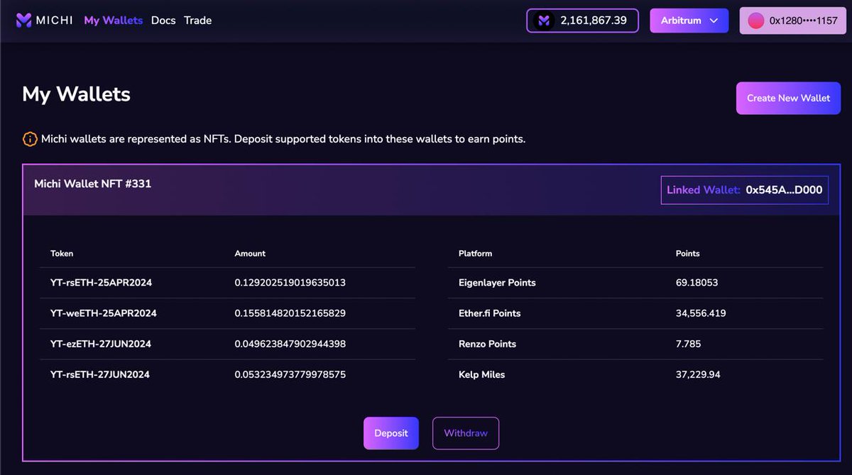 $MICHI points are now live!!! For depositors of YT @pendle and @arbitrum, you can now see the $MICHI points you have accrued over the past weeks... Stay tuned to see what your $MICHI points will be worth. #pointsfi #defi