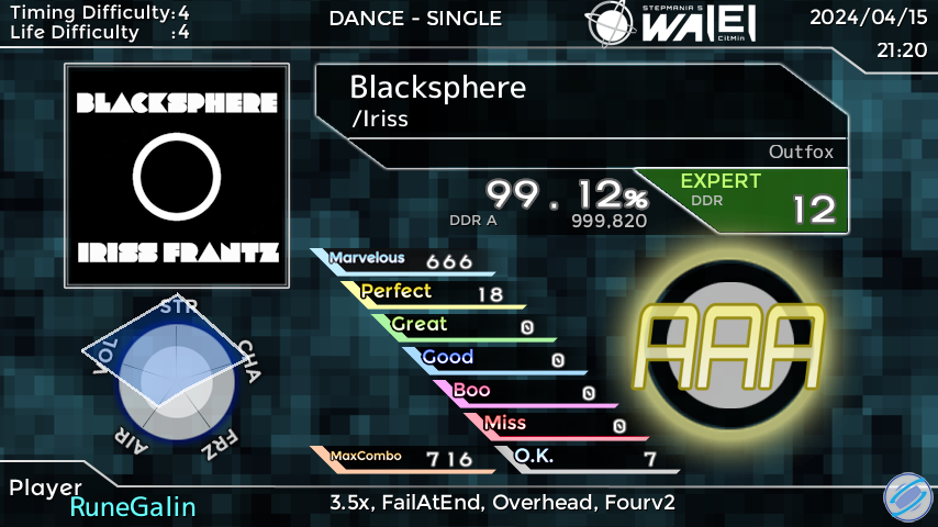 GalinRune's tweet photo. StepManiaで「Blacksphere」をプレイしました！ スコア：99.12% #SMResult

should i be worried i got 666 marvelous? https://t.co/zgbUKbn0k5