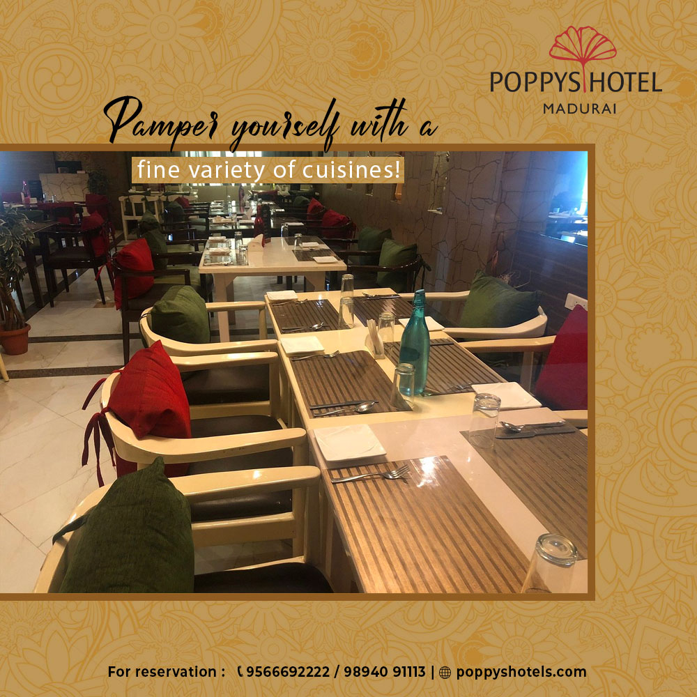 Wide range in cuisine and a multi-flex with the variety in dishes! POPPYS HOTEL MADURAI.

#PoppysHotelMadurai #PoppysMadurai #HotelsinMadurai #Maduraidiaries #travelstories #Madurai #SafehotelsinMadurai #StaysinMadurai #MaduraiHotels #MaduraiTourism #TamilnaduTourism