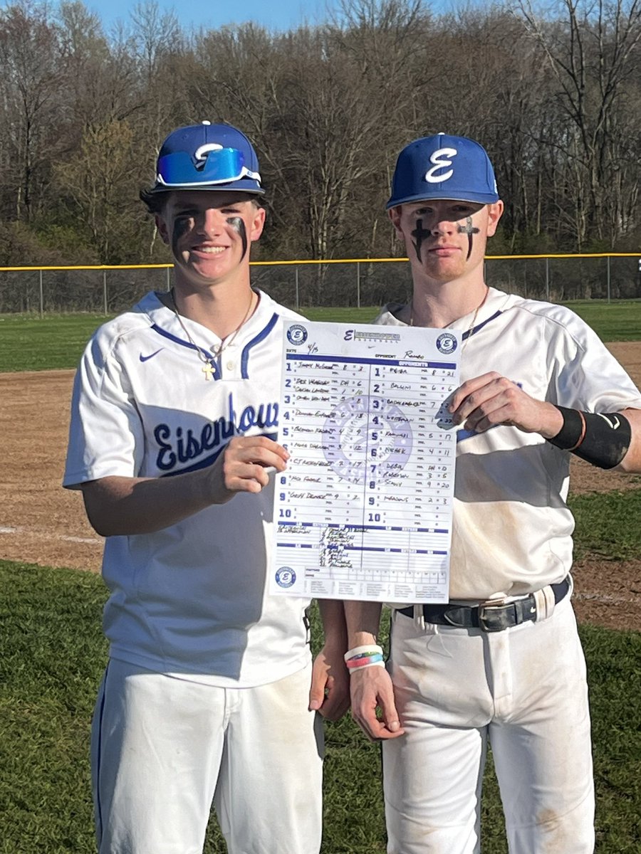 IKE Varsity CO-Players of the Game are @jimmymcguire3_ @zackverellen34 . Jimmy Mac worked a 7-pitch at bat&drew a walk with the bases loaded to tie the game at 1. Zach struck out 2 to take the W on the mound & at his next at bat drew a walk to score the game winning walk off run!