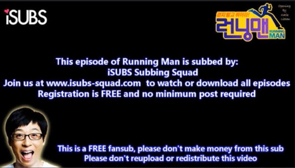 mongjisaur's tweet photo. i feel like the unsung hero to the 700th episode milestone is is iSUBS 🤣 thank you for your dedication in subbing running man episodes which led to the show having a solid fanbase overseas.

to this day, i can HEAR this image when i see it 😅 thank you for your service, iSUBS!! https://t.co/Iwzozt03Uv