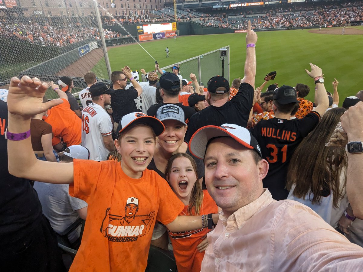 Thank you, @GovWesMoore. Celebrating the best way possible... with the family, Mr. Splash, and Section 86 at OPACY. #LetsGoOs @Orioles