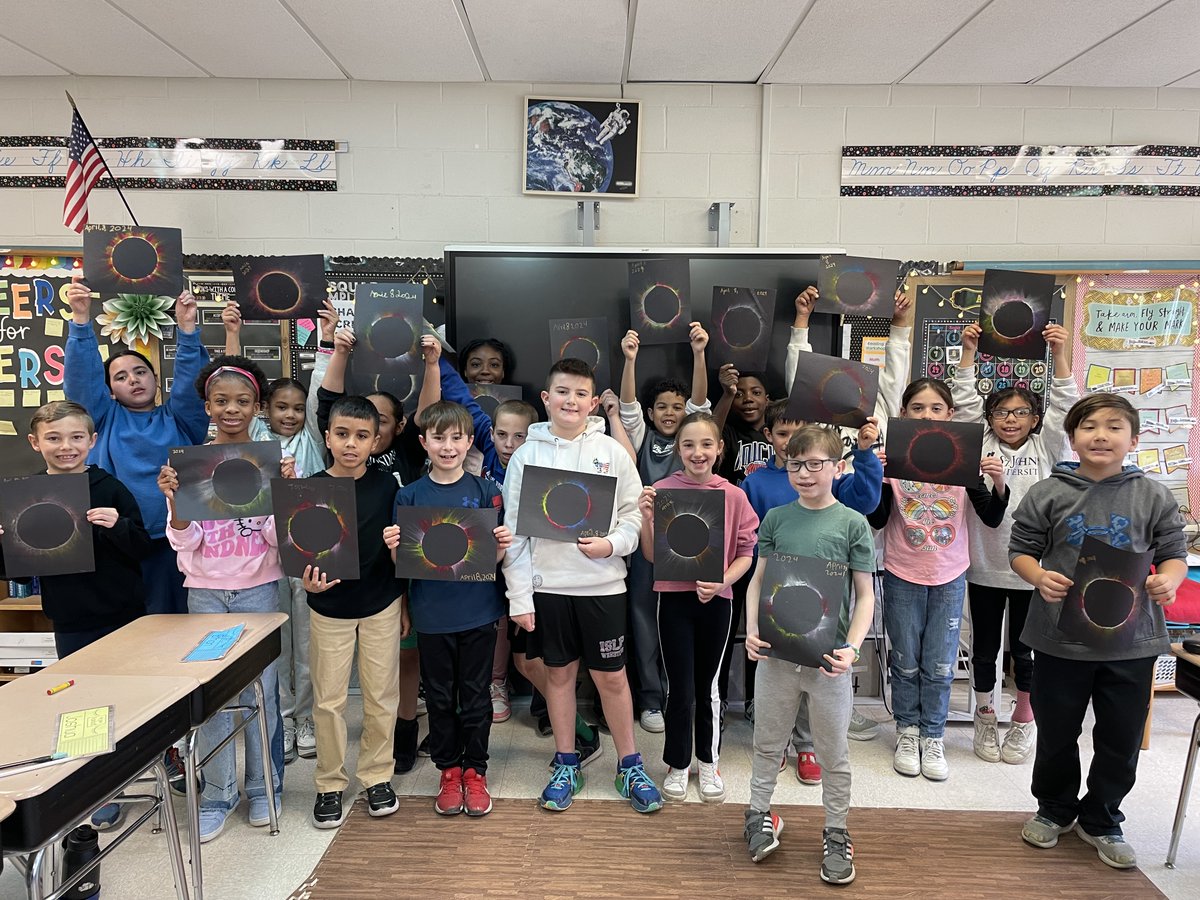 Students in Mrs. Homestead's class at South Country School created eclipse-inspired artwork. #ItsAShoreThing