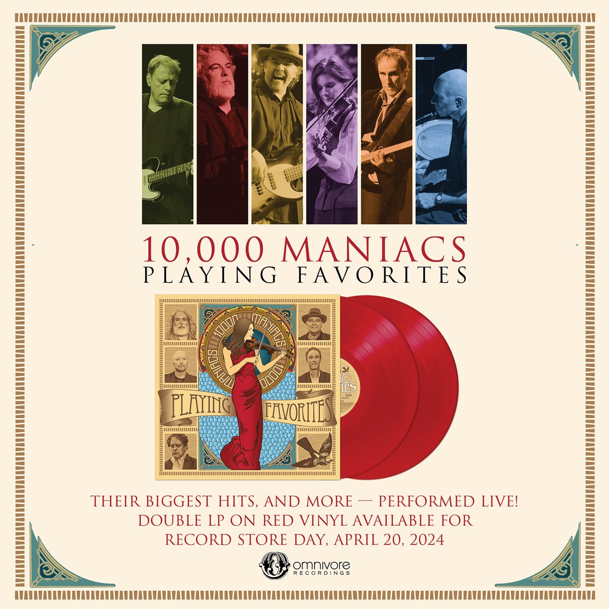 Omnivore Recordings & @10000Maniacs are celebrating independent record stores with the red 2-LP release of Playing Favorites on @recordstoreday April 20! Bonus tracks on Side 4 exclusive to this release! Find participating record stores at recordstoreday.com! #rsd2024