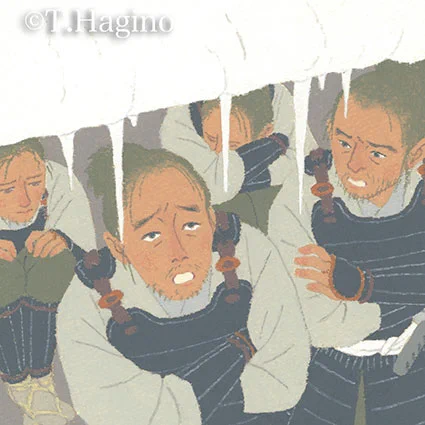 北國新聞、富山新聞連載小説 安部龍太郎さん作「銀嶺のかなた」第453~456回挿絵です。 