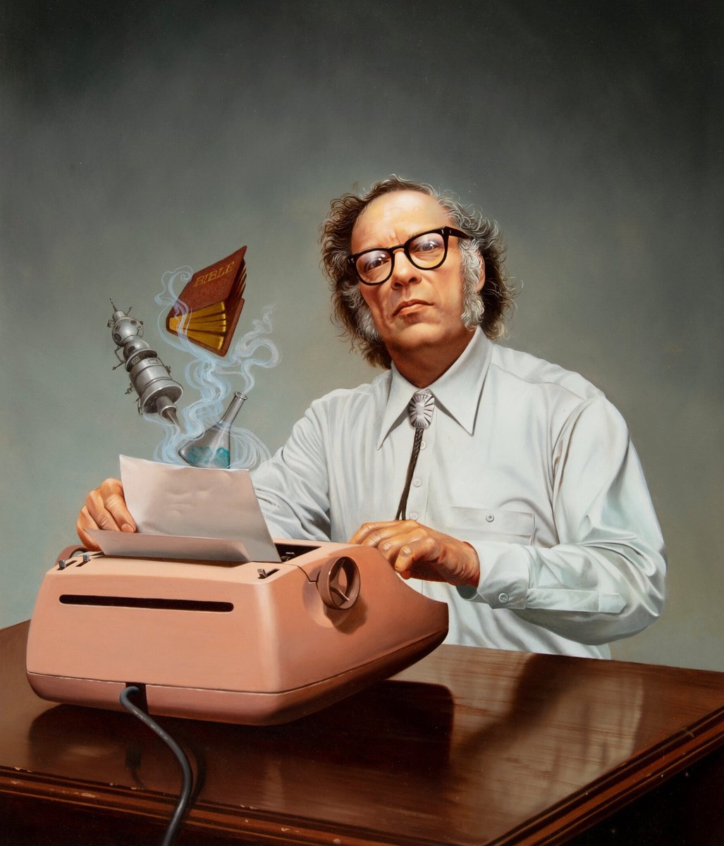 Isaac Asimov, illustrated by Rowena Morrill for the cover of 'Opus 200,' 1980.