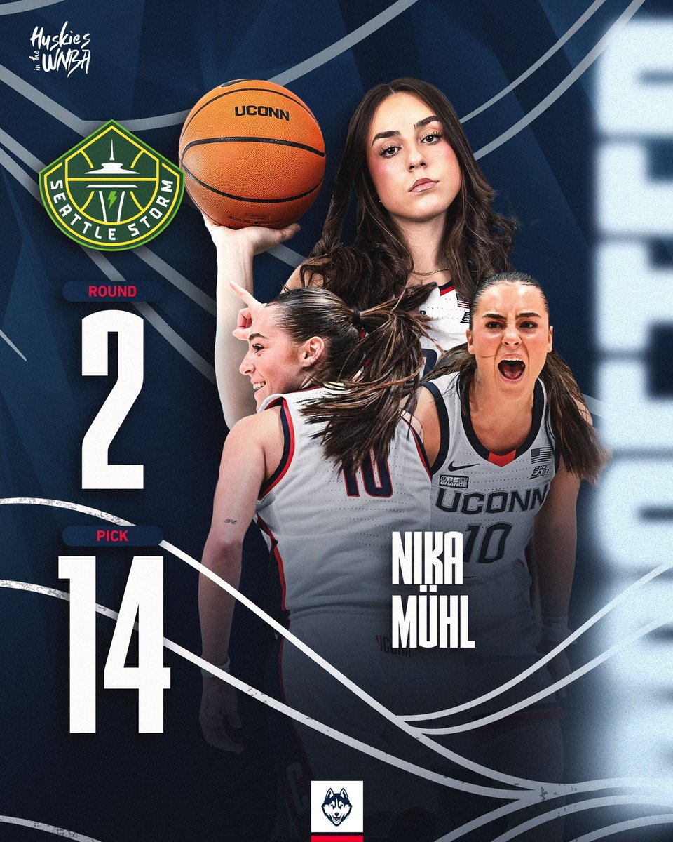 UConnWBB's tweet photo. Zagreb ➡️ Storrs ➡️ Seattle

Nika Mühl is drafted No. 14 overall to the Seattle Storm! https://t.co/poV1Uu78ee