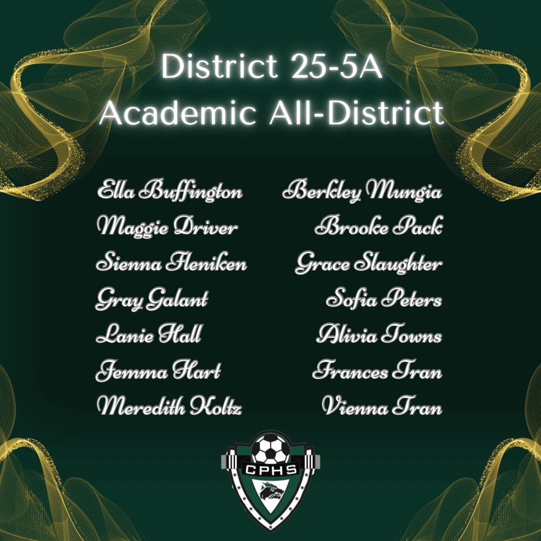 Congratulations to our 14 District 25 5A Academic All District players! They took care of the work in classroom and on the field, maintaining a 90 or above in all classes during soccer season! #ubuntu #cpdna @CoachQCPProud @LISD_AD @j_wo24 @var_austin @tascosoccer @CPHS_Sports