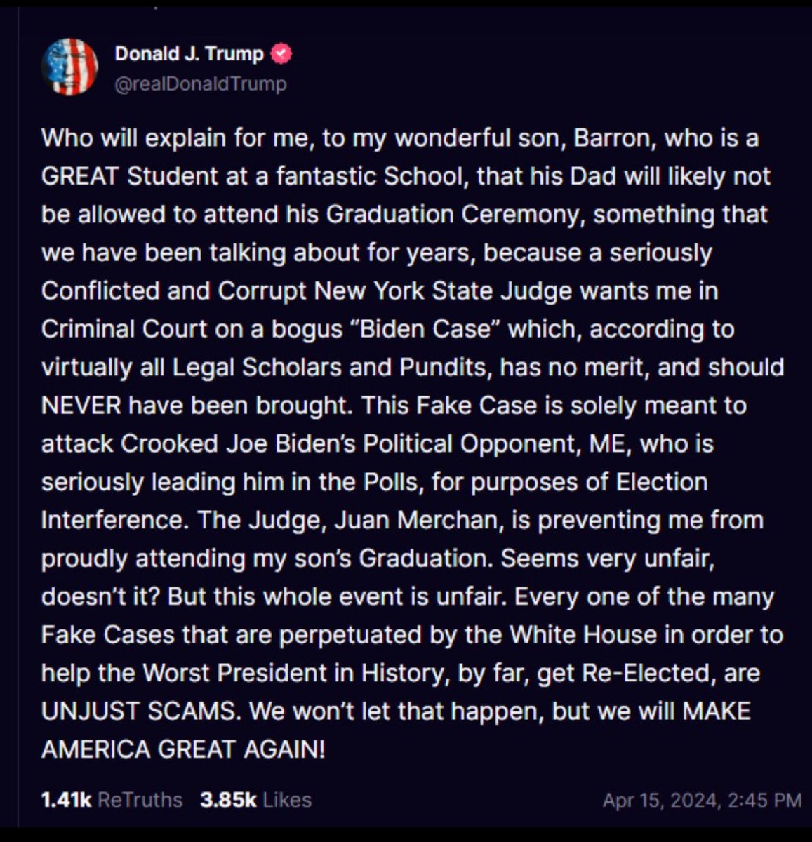 Judge for yourselves. Nothing has been determined about graduation day. We all remember well TFG &Son enjoying a meal together, playing whatever together. Heartless. Cold. Uncaring. Unfit Unhinged UnAmerican #VoteBlueToSaveDemocracy