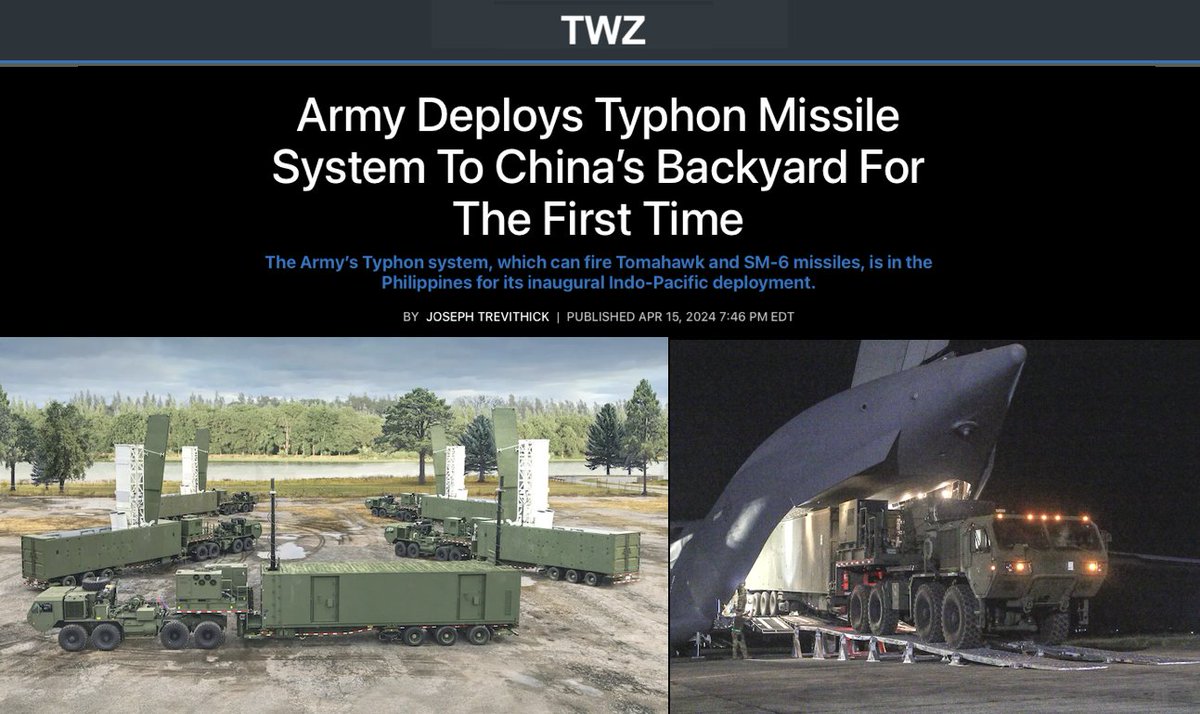 #USArmy Deploys Typhon Missile System To #China’s Backyard For The First Time, In The #Philippines This is very significant, this system has teeth. Tomahawk missiles to attack land targets and SM-6 missiles for air defense. The Army’s Typhon system, which can fire Tomahawk and…