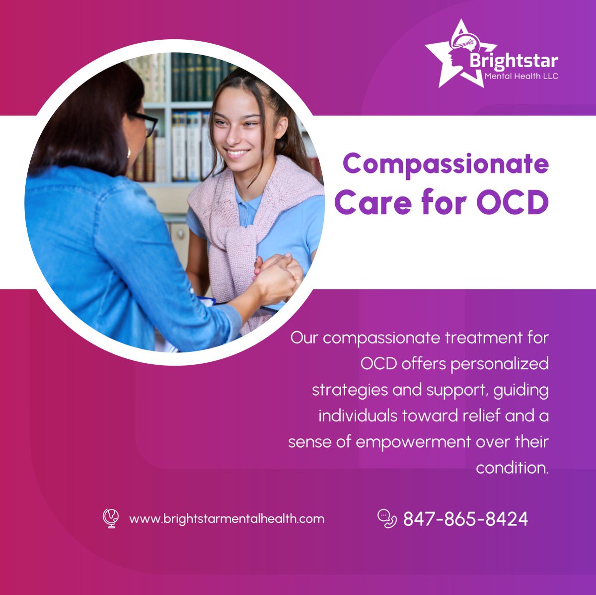 Take control of your life and break free from the grip of OCD today! Contact Brightstar Mental Health LLC to discover the compassionate care you deserve. Learn how our...  

Read more: instagram.com/p/C5yOKSJCmQ-/

#IllinoisTherapist #ChicagoTherapy #OCD