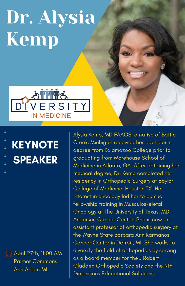 First up, our keynote speaker, Dr. Alysia Kemp 🤩 She’s a Michigan native and orthopedic surgeon! We can’t wait for your keynote address!