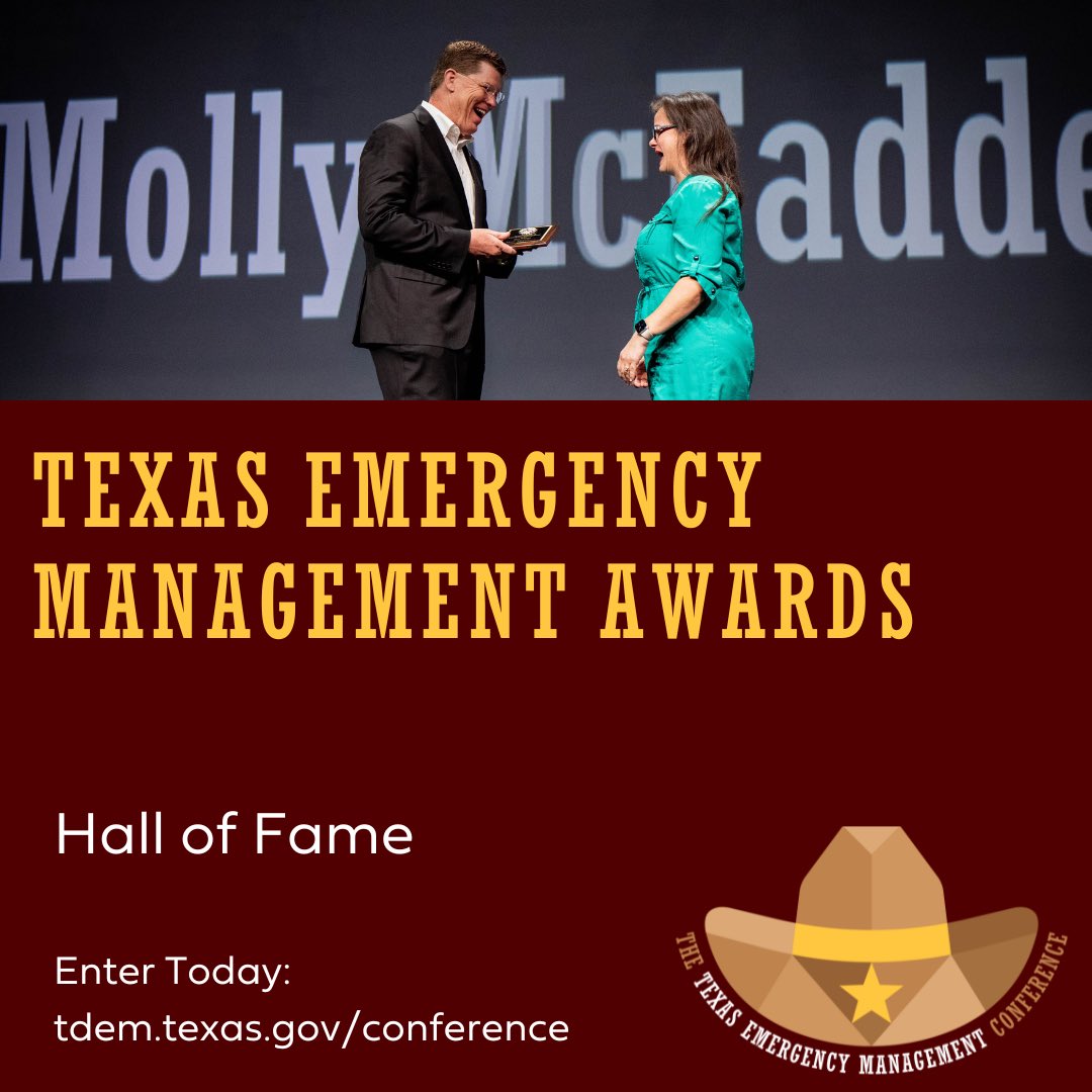 🏆It’s time to nominate individuals to the Texas Emergency Management Hall of Fame! We are seeking mentors and leaders who have made significant contributions to the field of emergency management. Submit nominations here: web.cvent.com/event/561dab58… #TheConferenceTX